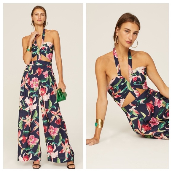 PatBO Pants - PatBO Laelia Cutout Floral Wide-Leg Jumpsuit | Size 0 | NWT